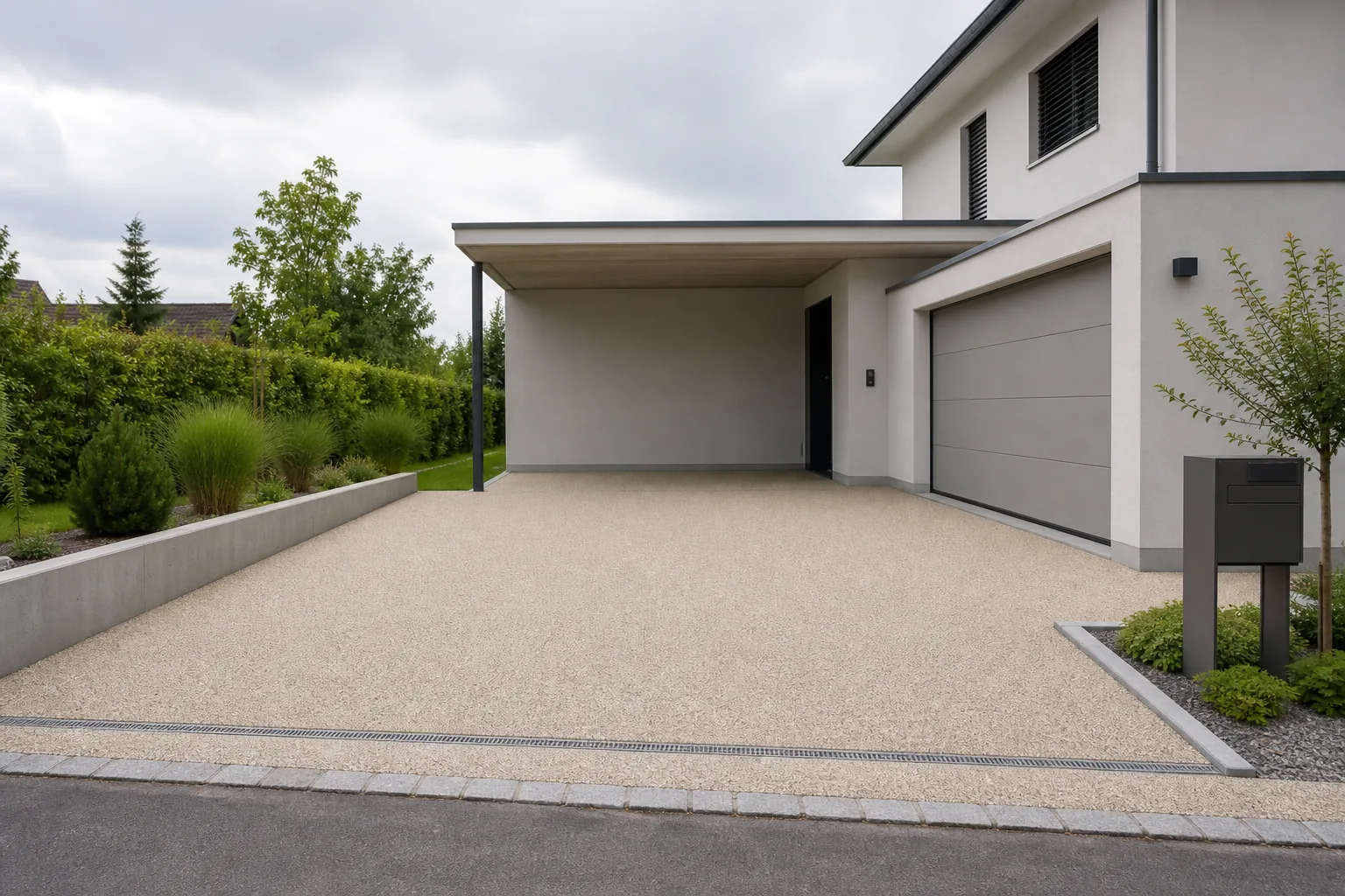 Vorplatz und Garagenzufahrt mit mineralischer Aussenfläche