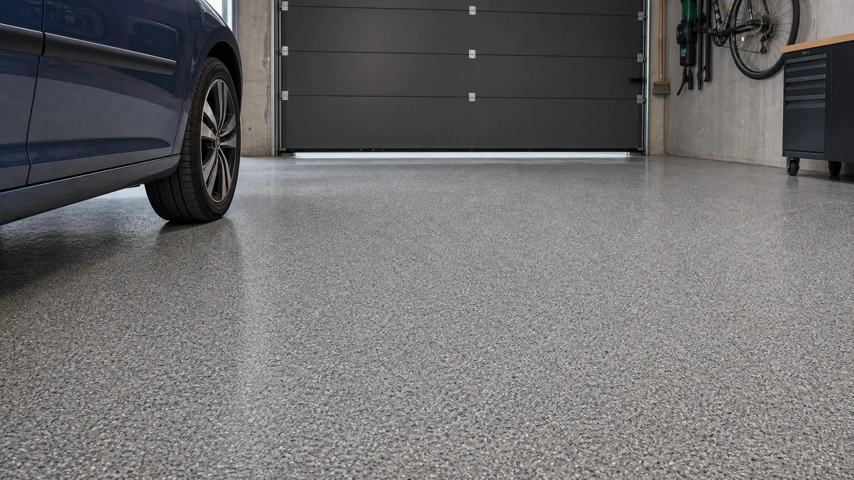 Garage mit Epoxyboden und Fahrzeug