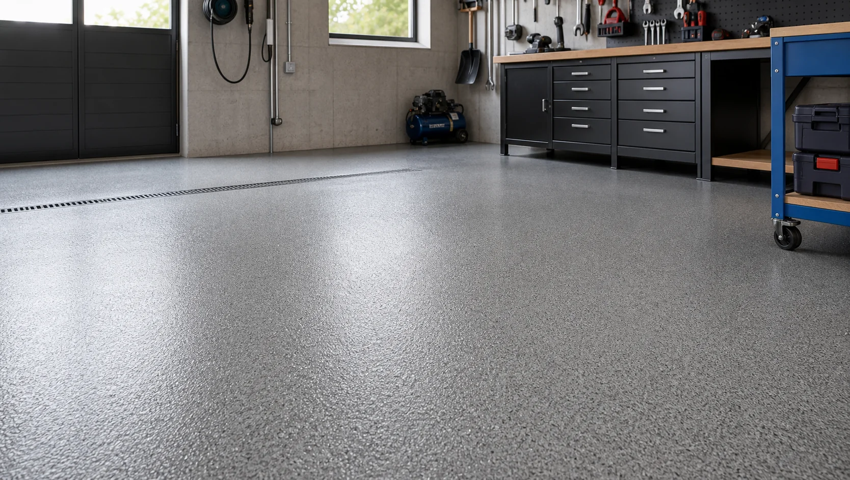 Werkstattgarage mit belastbarem Epoxyboden